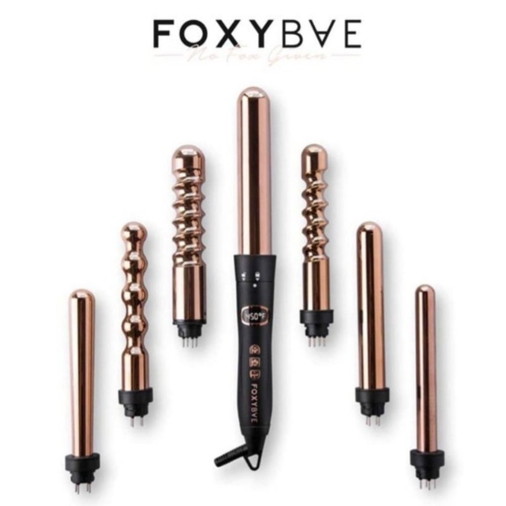 FoxyBae Rose Gold 7-in-1 Curling Wand Set